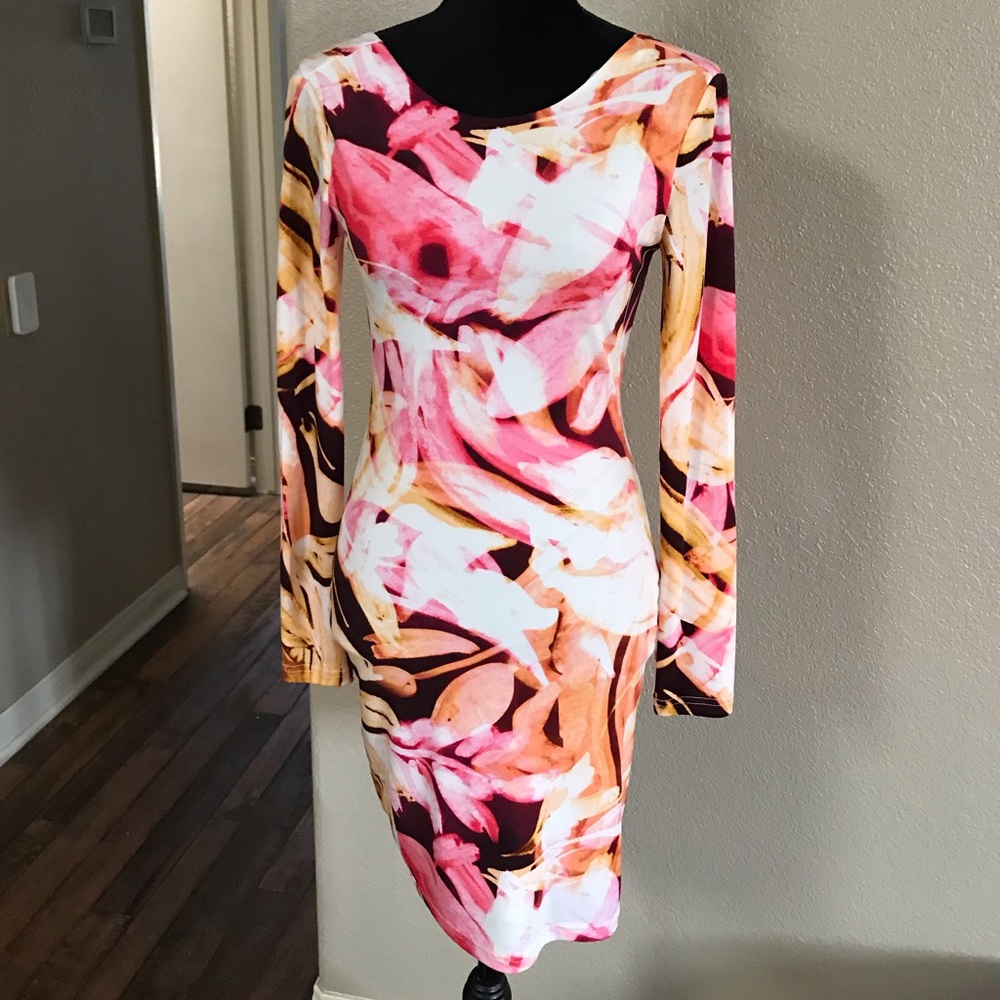 Jennifer Lopez Pink and Orange Midi Dress